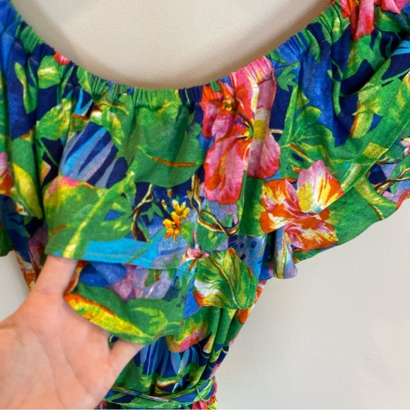 Lauren Ralph Lauren Black Label Peplum  Top Green Teared Medium Tie Floral - Picture 6 of 7